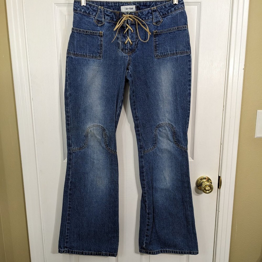 Jordache Vintage 1990's Lace Up Front Pockets Y2K Denim Flare Leg Jeans - 9/10